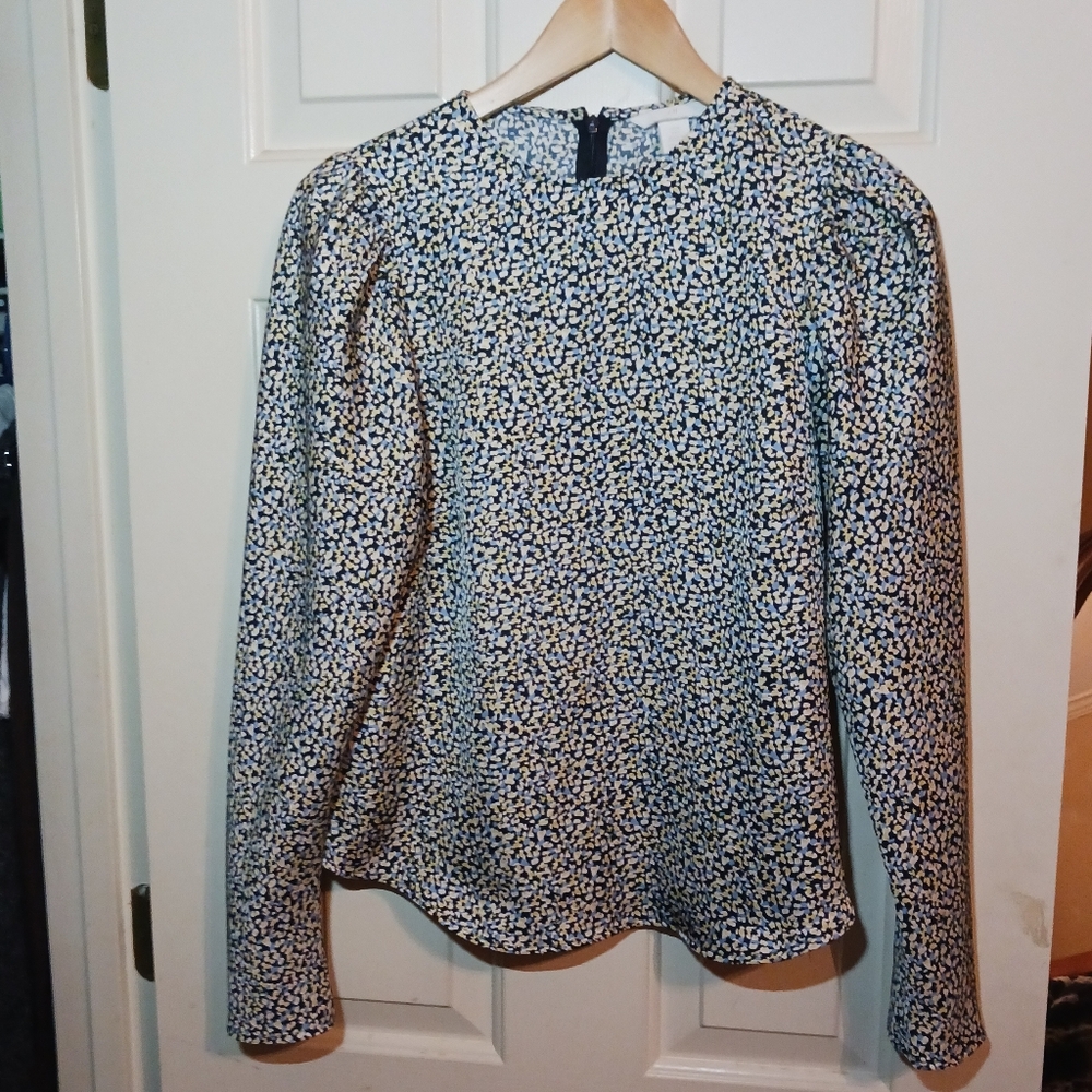 H&M Black and White Fitted Long Sleeve Blouse